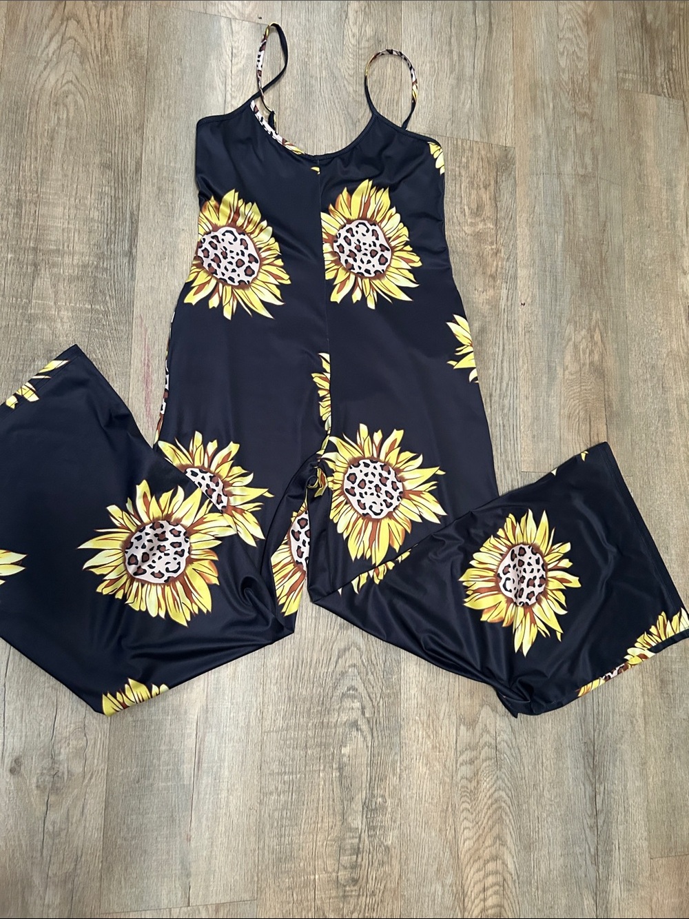 Sunflower Print Black Jumpsuit